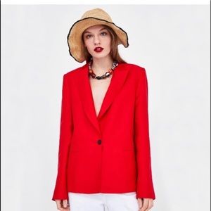 NWT ZARA Red Linen blend Boyfriend Blazer SZ-M